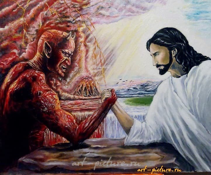 Contrast. Good and evil. Oil on canvas on a stretcher, without a frame.