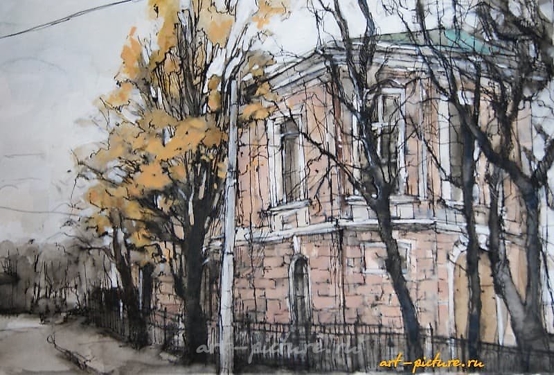 "Московские улочки. Первые холода" акварель, тушь, белила, бумага