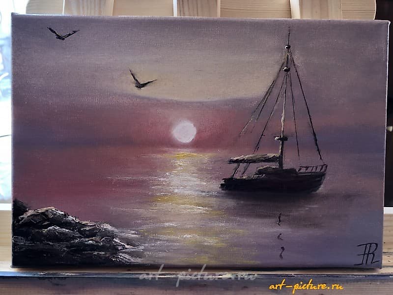 "At sunset, canvas, oil."