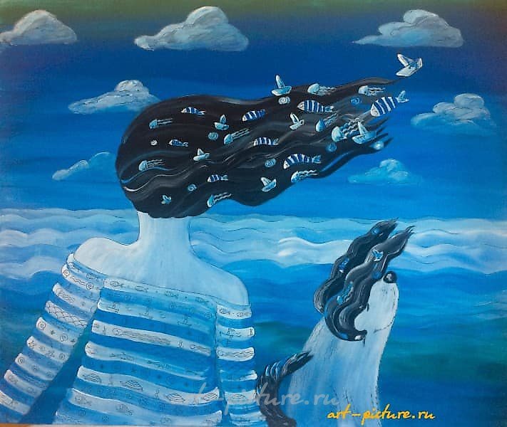 The translation of the text is: "Sea Canvas on stretcher, acrylic, liner."