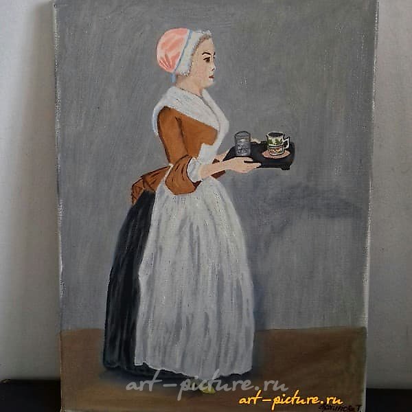 The translation from Russian to English is: "Coffee pot oil, canvas."