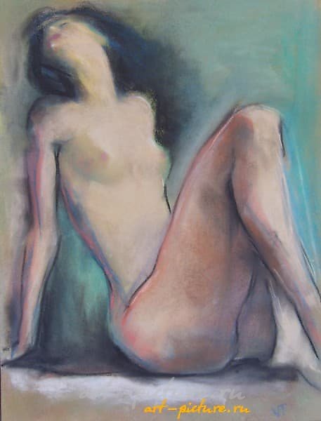 The translation of the text "Запрокинув голову пастель,бумага" into English is: "Throwing back the head, pastel, paper."