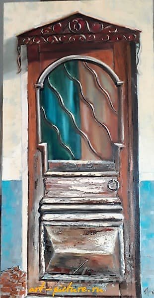 "Old door with a canopy in Tbilisi. Oil, canvas on stretcher."