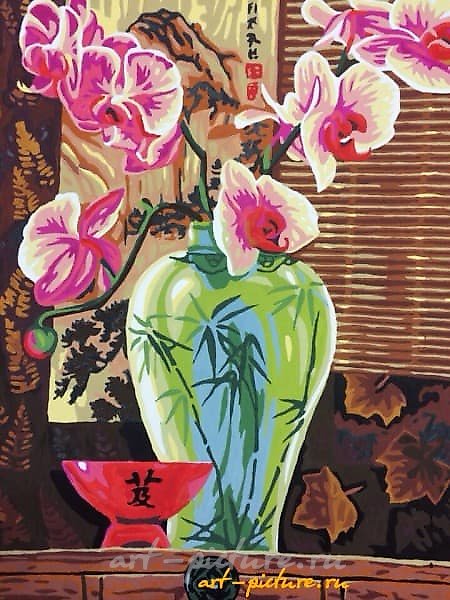 陶瓷花瓶里的兰花，画布