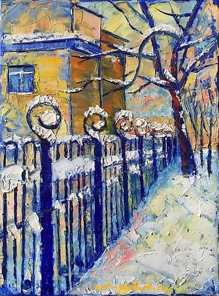 冬季广场 油画,画布