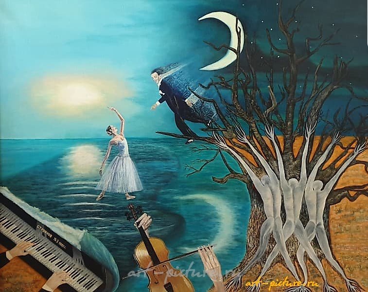 The translation of the text is: "Materialization of music oil, canvas."
