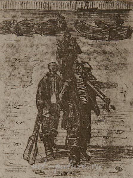 渔民。渔民的日常（系列之一）。蚀刻版画，水印版画。14 × 11 厘米。