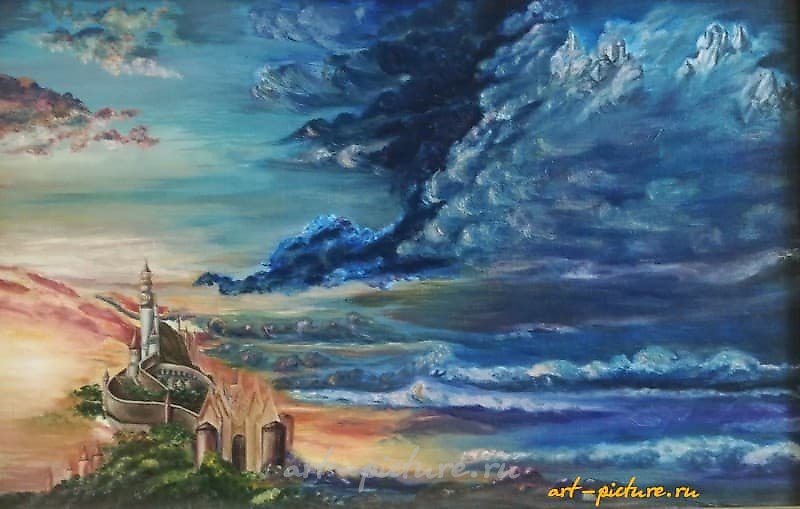 The translation of "Сотворение холст, масло" into English is "Creation canvas, oil."