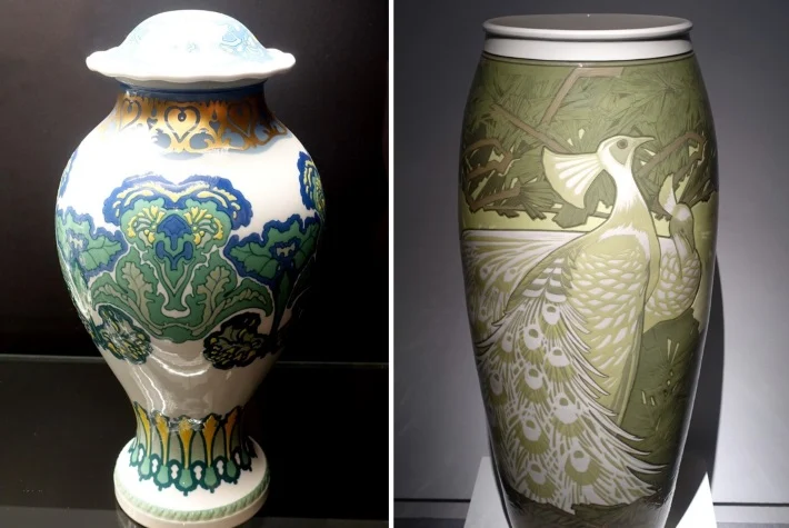 Two KPM porcelain Art Nouveau era vases designed by Theodor Schmuz-Baudiss