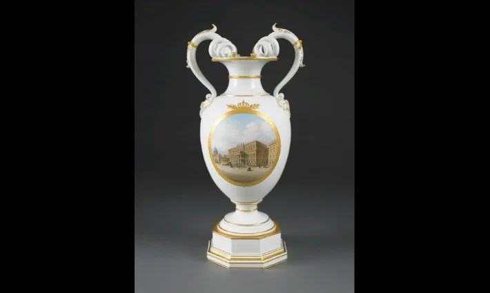 A KPM white porcelain vase modelled by Julius Wilhelm Mantel, c. 1860