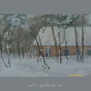 森林中的房子。水彩画。17 x 25 厘米。