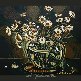雏菊。彩色木刻版画。42×50厘米