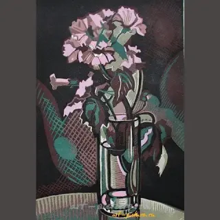 花束。彩色软木版画。45x30厘米