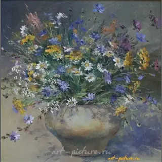 Полевые цветы. Пижма. Холст, масло. 50 х 50 см.