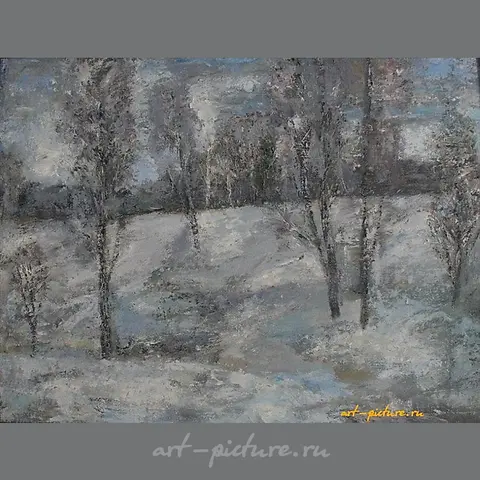 Thaw. Fiberboard, canvas, oil. 54 x 70 cm