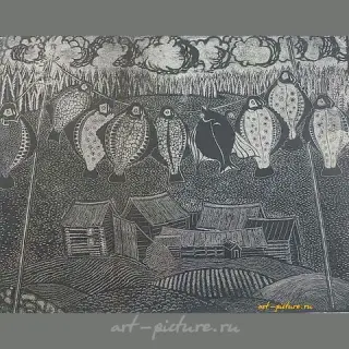 Камбала. Гравюра. 36 х 45 см.