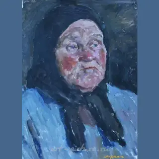 Study for the painting "Conversation" by Hero of Socialist Labor Sharikov. Cardboard, oil, 45 x 33 cm.