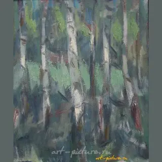 "Birches. Canvas, oil. 47 x 38 cm"