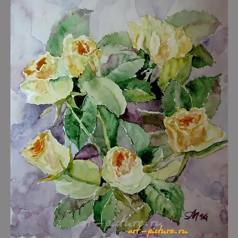 "Seven Roses Paper, watercolor"