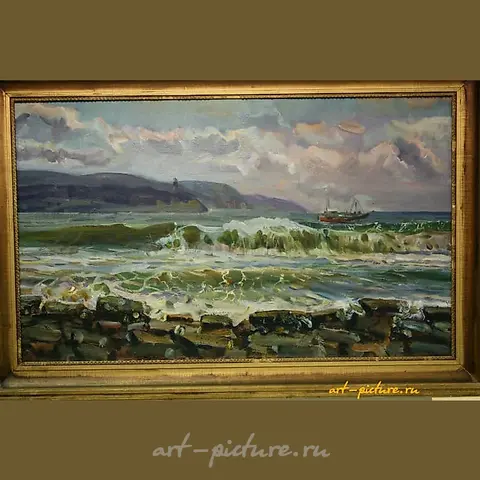 海浪汹涌，油画