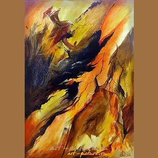 The translation of the text "Языки пламени масло, холст" into English is "Flames, oil, canvas."