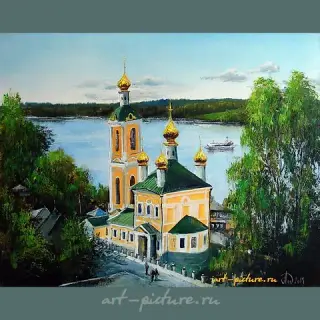 普列苏。圣复活教堂的风景 油画，画布