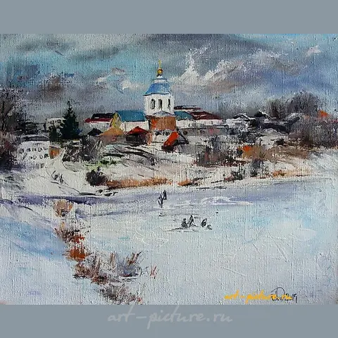 "Winter. Fishermen acrylic, canvas"