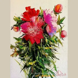 小花丛 芍药 丙烯，画布