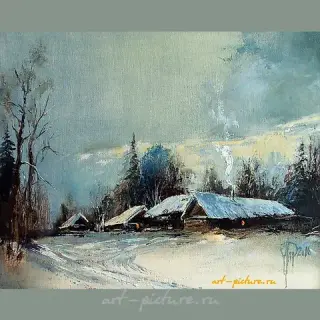 冬季村庄 油画，画布