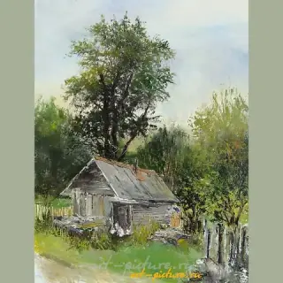 The translation of "Банька на Дарье масло, холст" into English is "Bathhouse on Darya, oil on canvas."