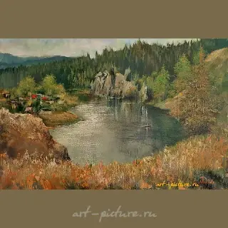 The translation of the text from Russian to English is: "Chusovaya in the village of Chusovoy, oil, canvas."