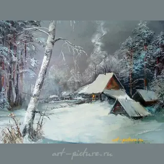 冬季傍晚 油画，画布