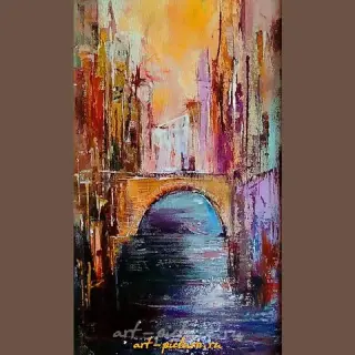 "Canals of Venice, oil on canvas"
