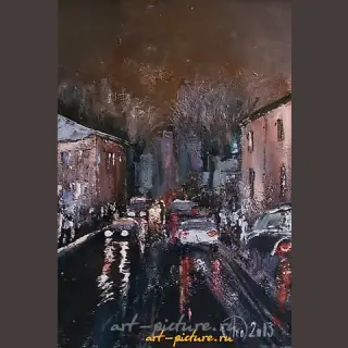 夜晚城市 油画，画布
