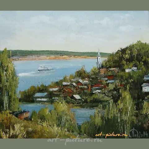 The translation of "Плёс масло, холст" into English is "Ples oil, canvas."