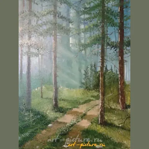 The translation of "утренний лес холст масло" into English is "morning forest canvas oil."