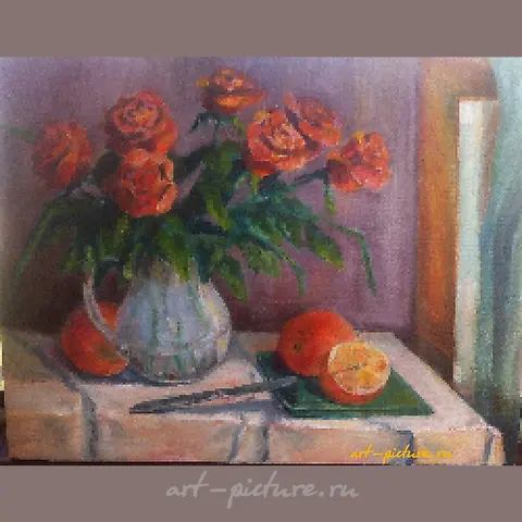 Still life with oranges, oil on canvas.