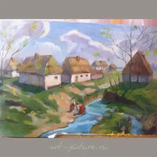 The translation of the text is: "Morning oil, canvas on cardboard."
