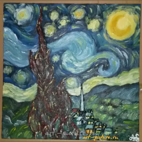 "Starry Night in my interpretation, oil on canvas"