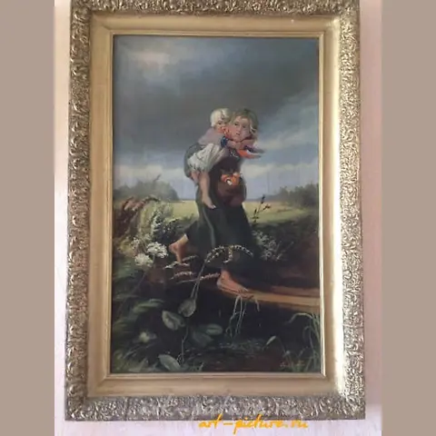 孩子们在逃避暴风雨 油画，画布