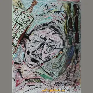 纽约人的肖像 | Ньюйоркер 铅笔、粉彩和墨水在纸上 | Карандаш, пастель, тушь, бумага