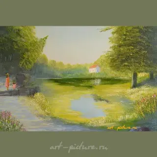 "Summer day in an old park, oil on canvas."