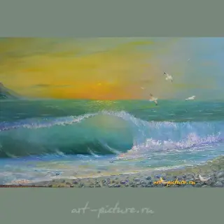 晚间波浪 油画