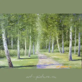 The translation from Russian to English is: "In the birch forest, oil on canvas."