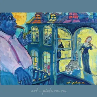"On the balcony, oil on canvas."