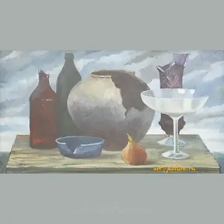 Still Life with Broken Dishes, oil on canvas