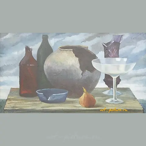Still Life with Broken Dishes, oil on canvas