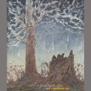 "Tree and stump oil on canvas"