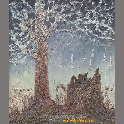 树与木桩 油画，画布