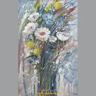 The translation of "Букет масло, холст" into English is "Bouquet oil, canvas."